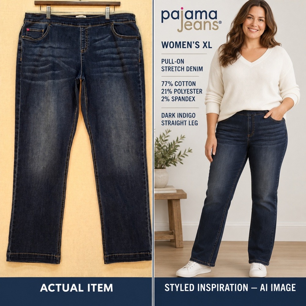 Pajama Jeans‎ Cropped Jeans XL Women Dark Wash Stretch Knit PullOn Comfort